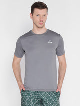 Alcis Men Charcoal Grey Solid Slim Fit Round Neck Wonder T-shirt