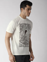 Alcis Men Off-White Printed Round Neck Yoga T-shirt