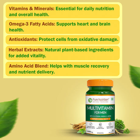 Multivitamin for Men – 30 Vegetarian Tablets | Comprehensive Wellness with 32+ Nutrients