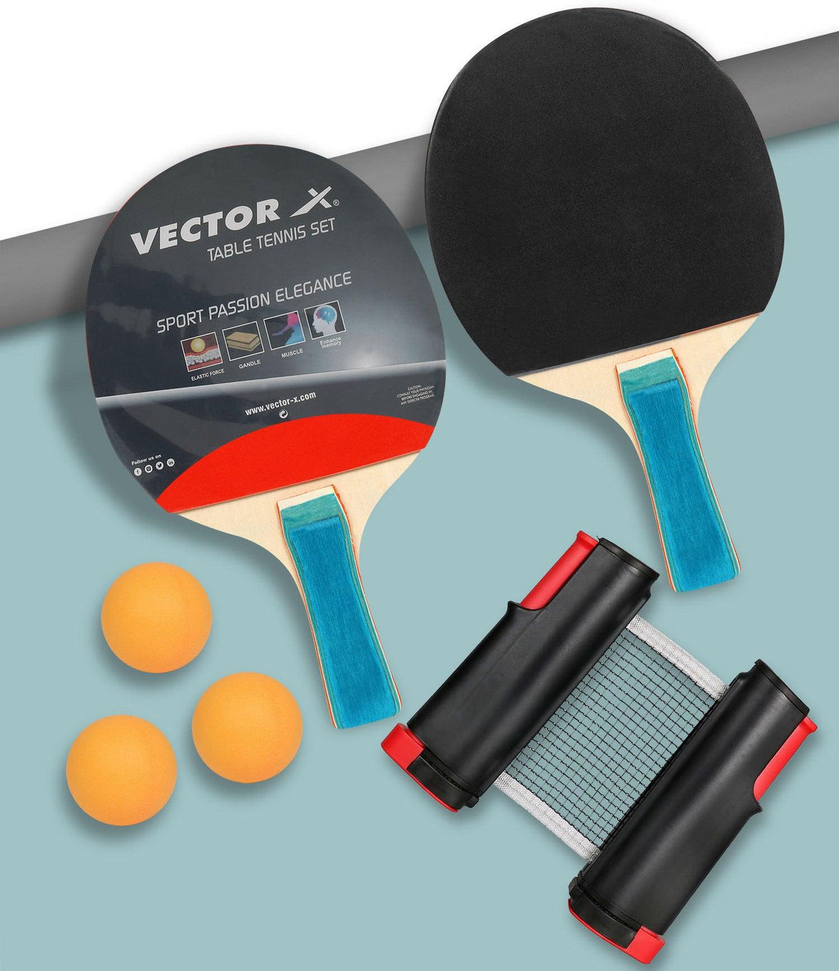 VECTOR X Table Tennis Racquets Set With Portable Net Black Table Tennis Racquet (Pack of: 3, 250 g)
