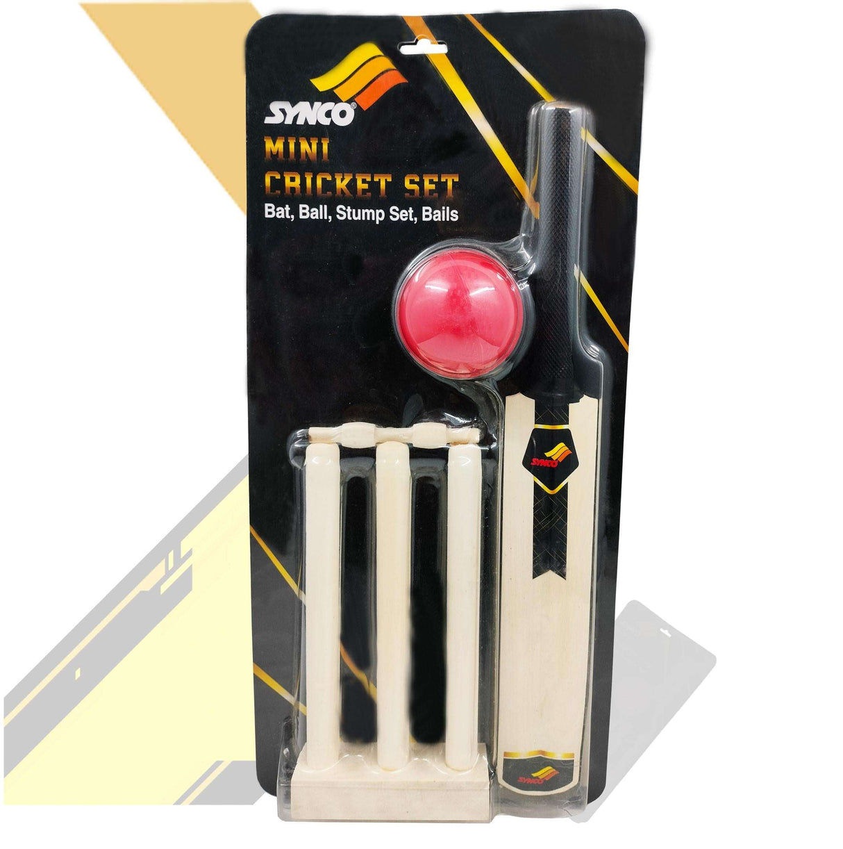 Synco Wooden Mini Cricket Set with one bat,Three Stumps wickets and 1 Ball for Kids
