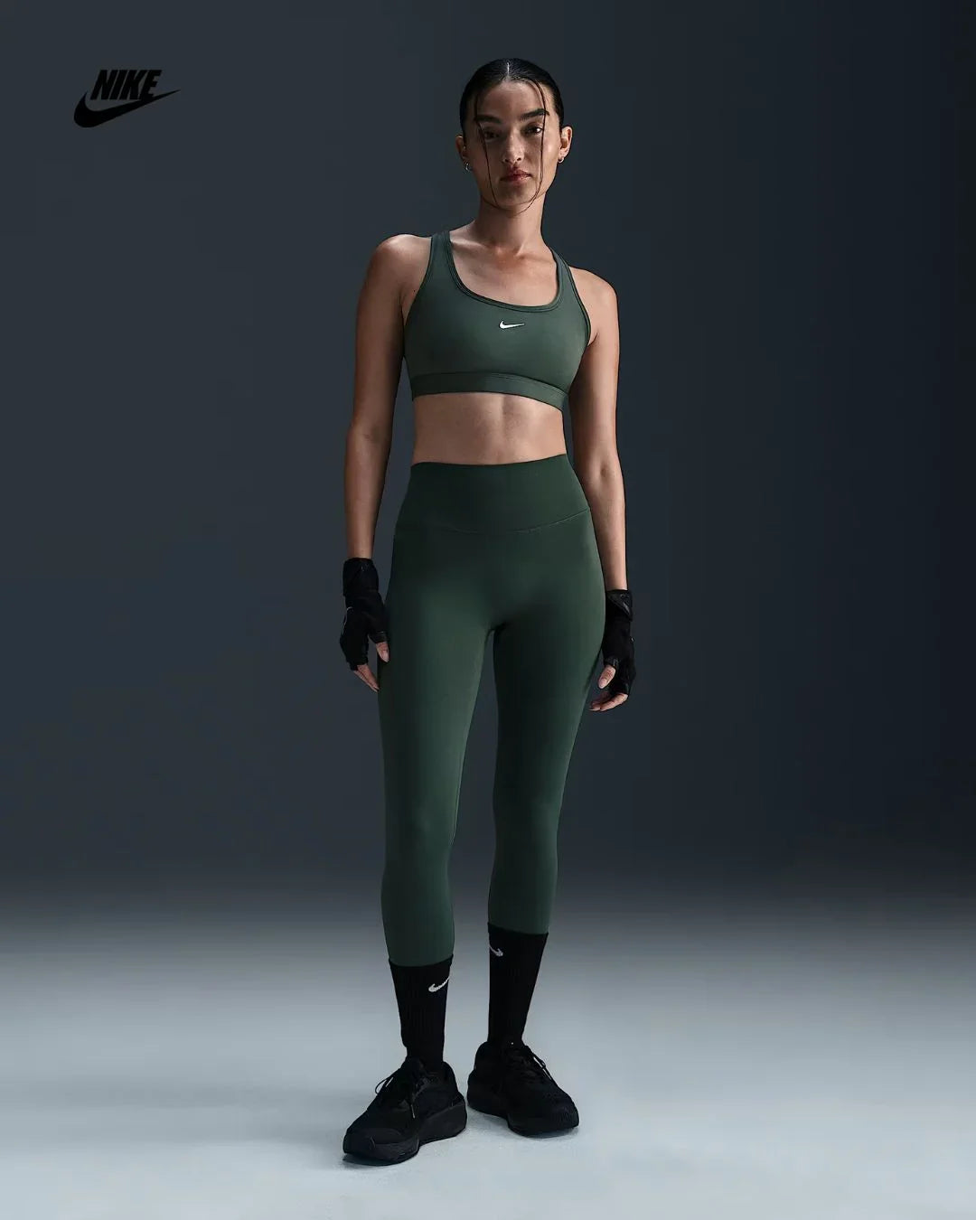 NIKE One Seamless Front High-Waisted Full-Length Women's Leggings -Vintage Green/Black