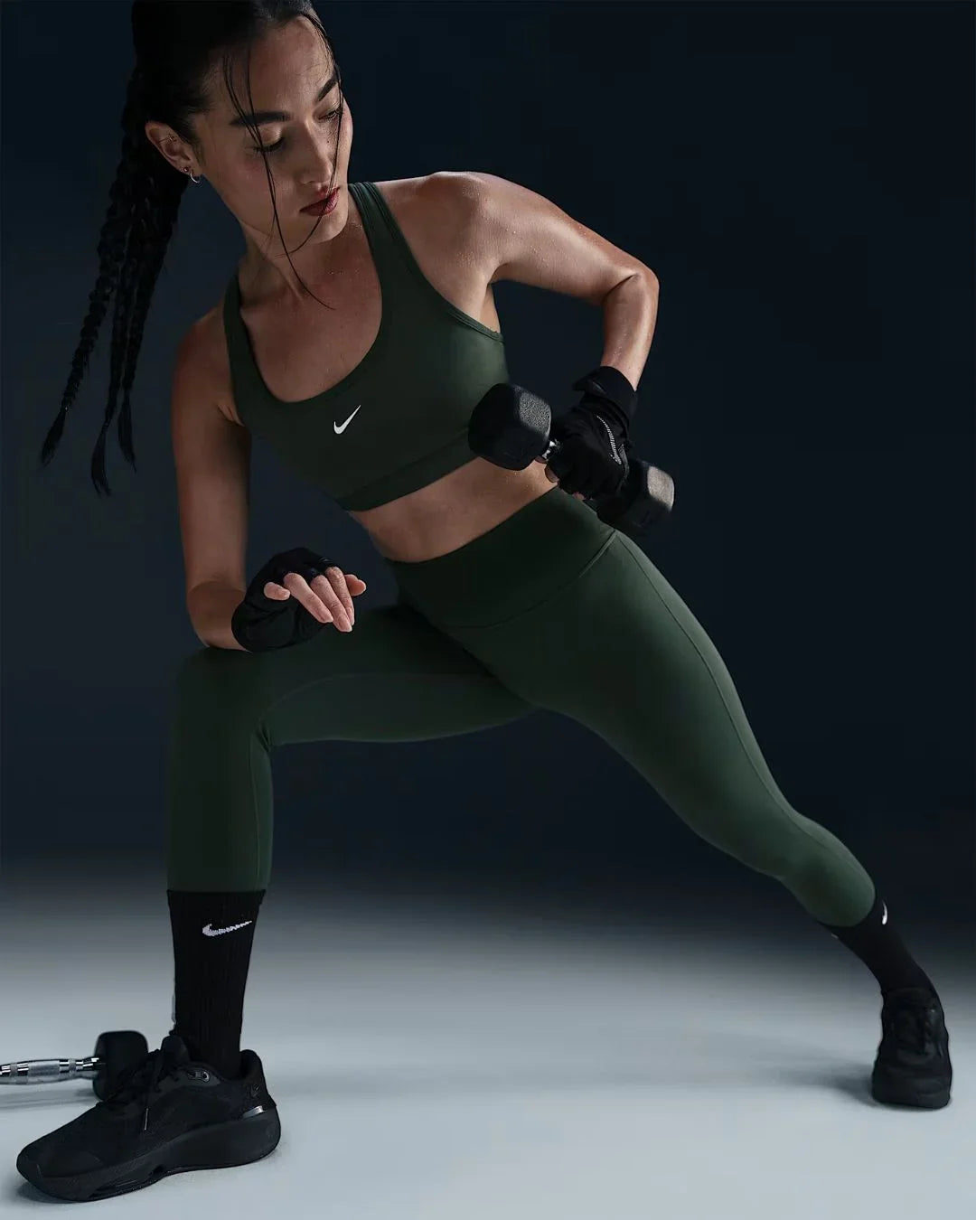 NIKE One Seamless Front High-Waisted Full-Length Women's Leggings -Vintage Green/Black