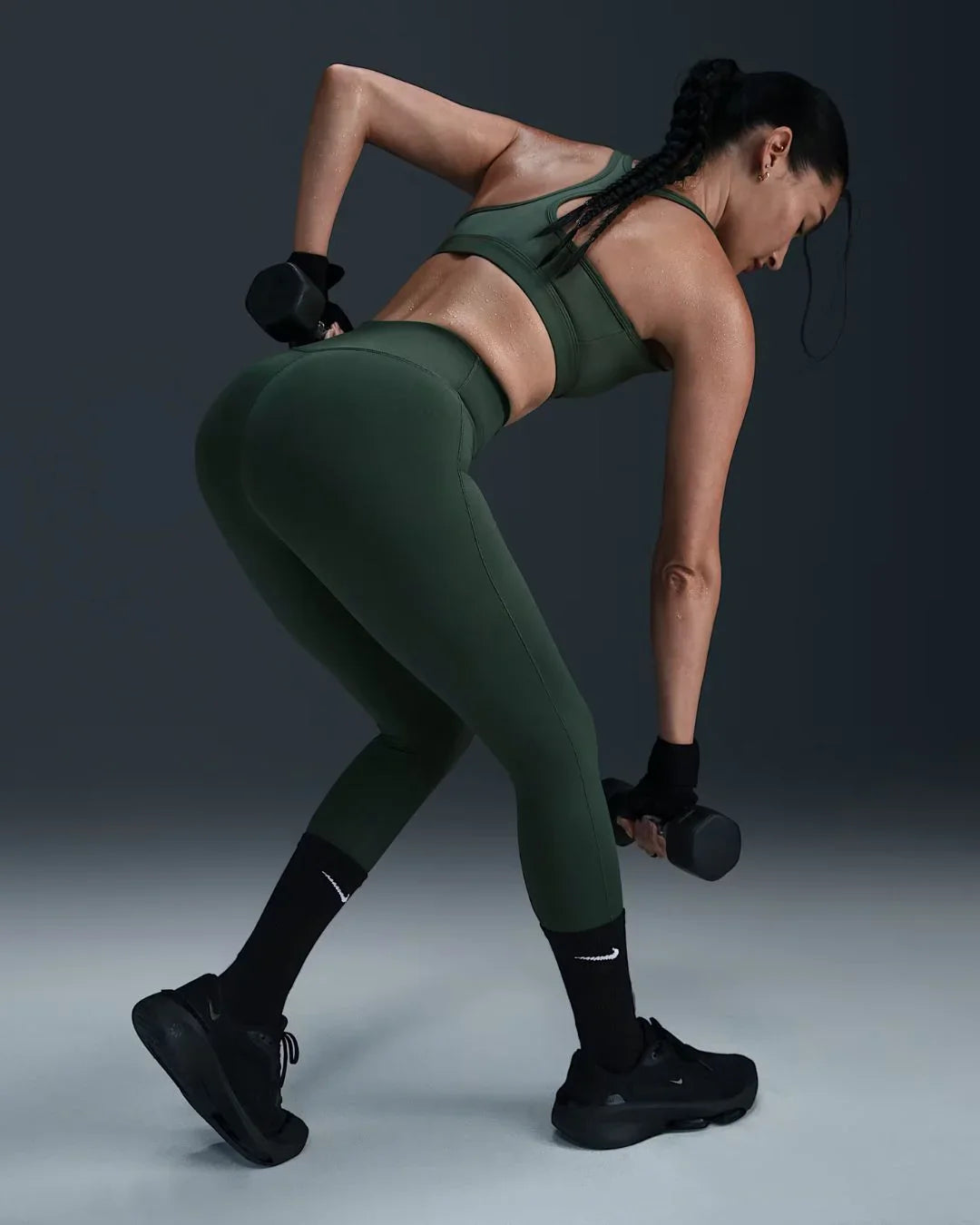 NIKE One Seamless Front High-Waisted Full-Length Women's Leggings -Vintage Green/Black