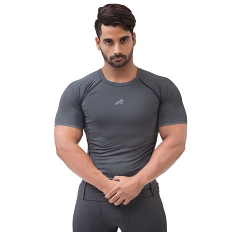 Nylon Compression Tshirt Half Sleeve Tights For Men (Dark Grey)