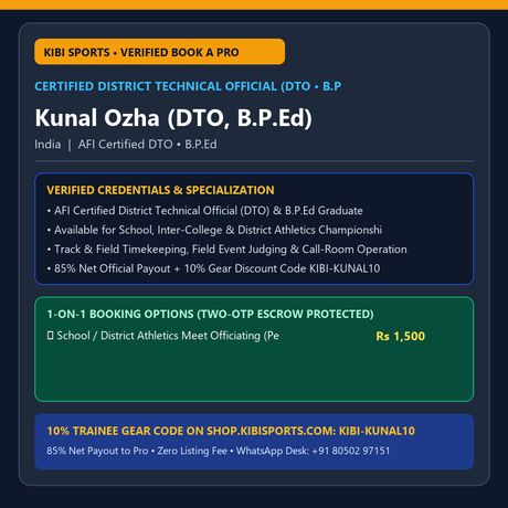 Book a Pro: Kunal Ozha (Certified District Technical Official, B.P.Ed) — Athletics Meet Officiating