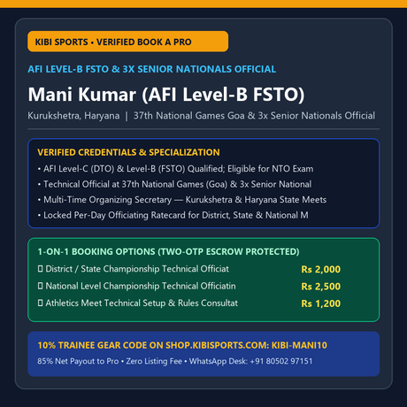 Book a Pro: Mani Kumar (AFI Level-B FSTO, 37th National Games Official) — Certified Athletics Meet Officiating