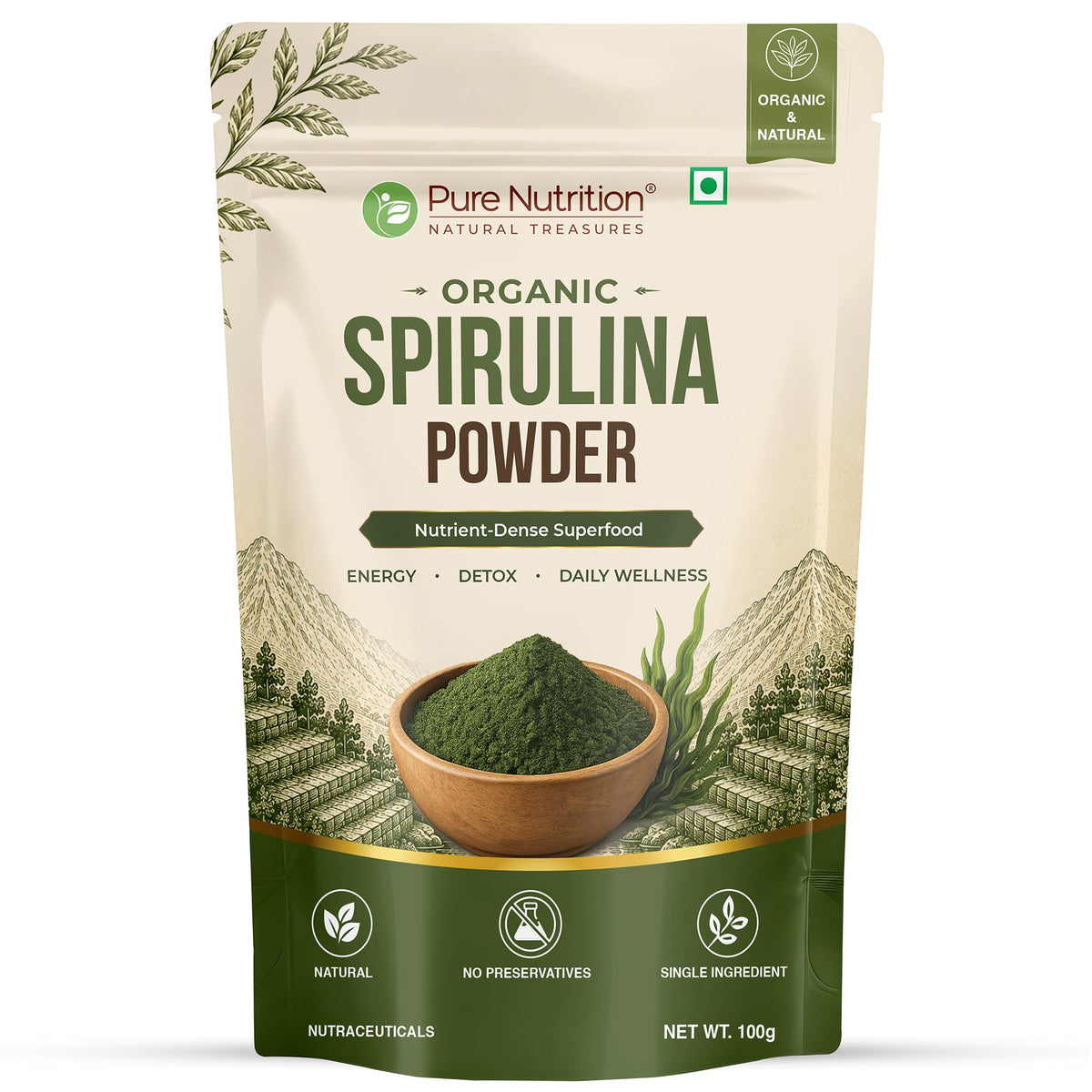 Organic Spirulina Powder | Single Ingredient Superfood | 100g - Nutrition by Pure Nutrition