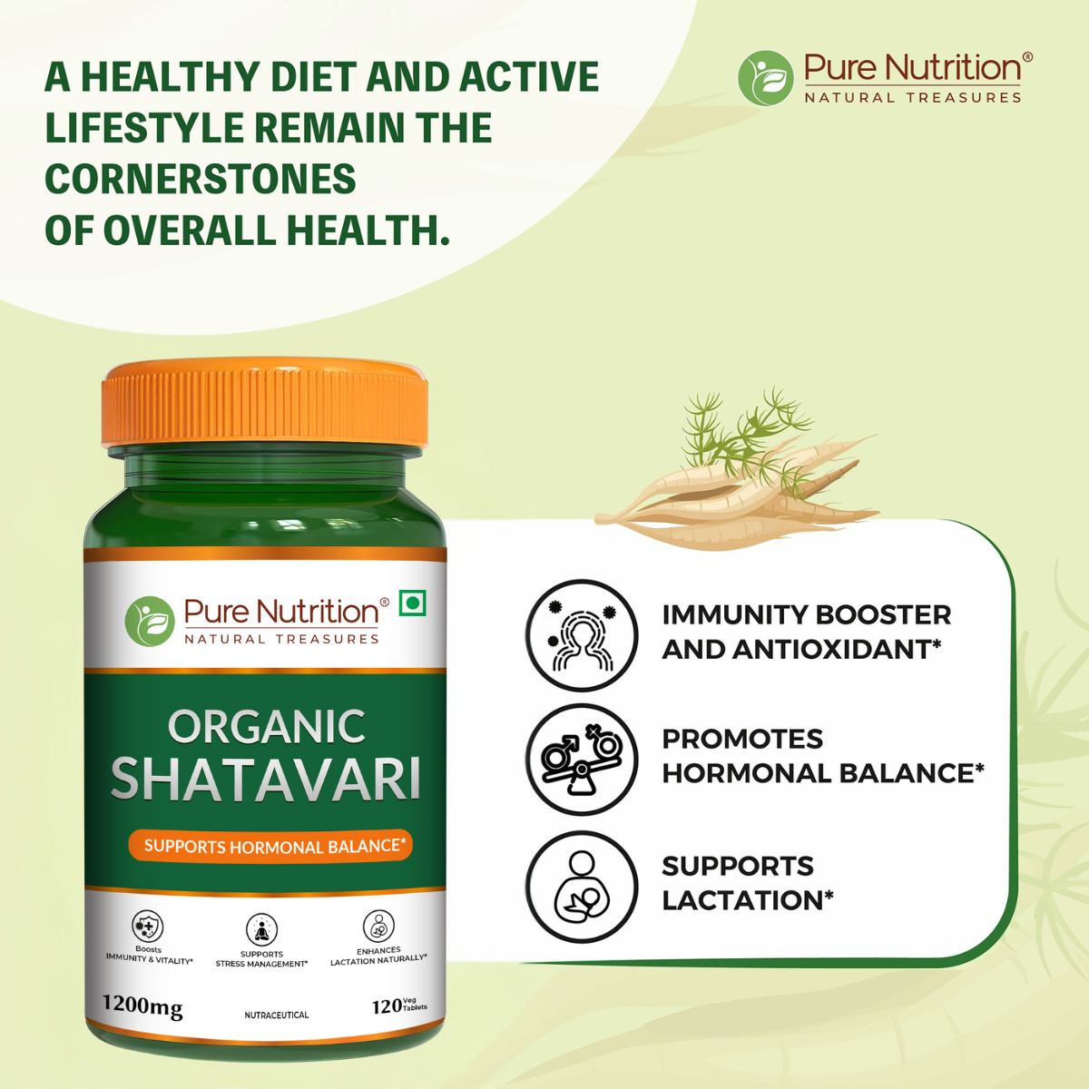 Organic Shatavari - 120 Tablets | Boosts Immunity, Digestion, and Supports Women's Hormonal and Reproductive Health