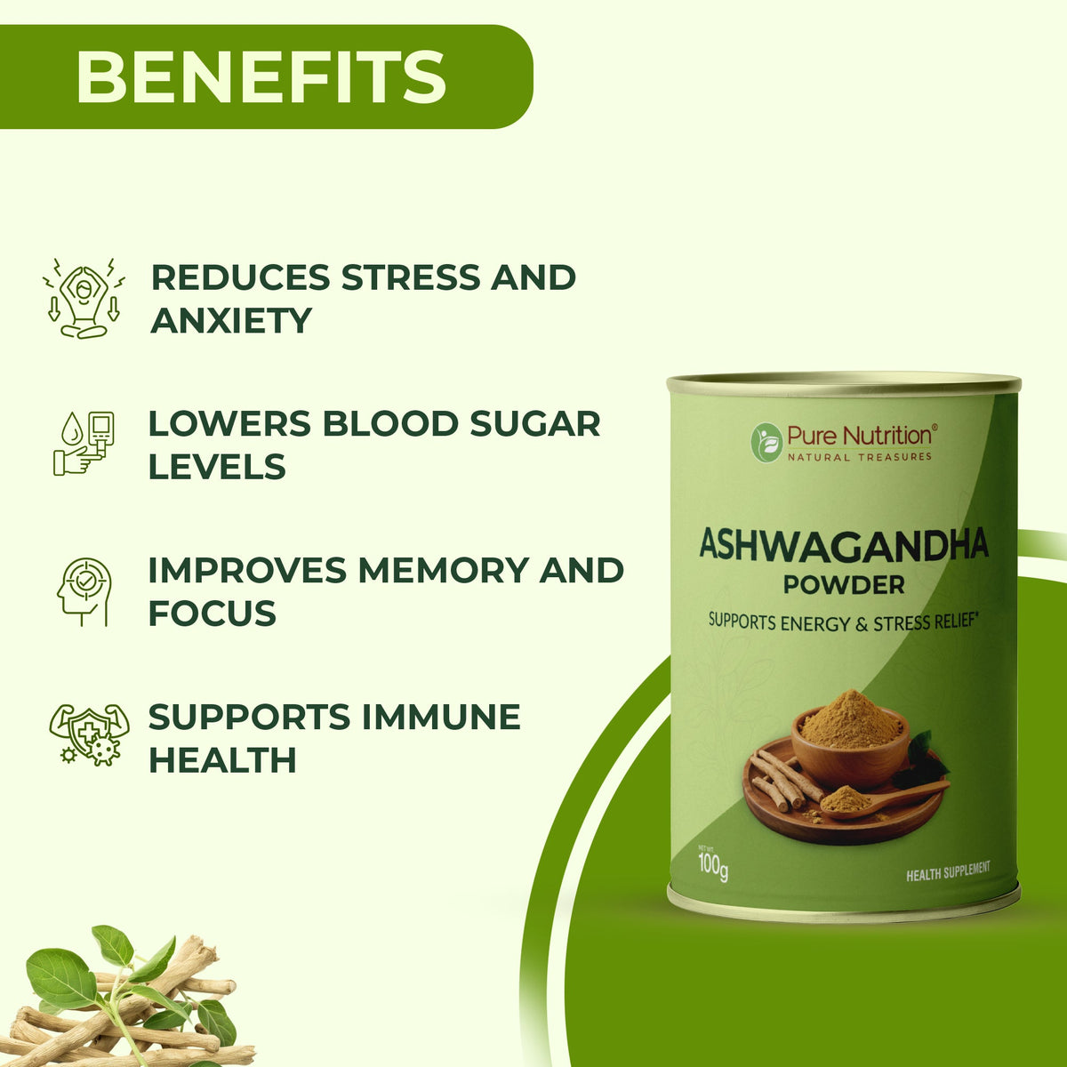 Organic Ashwagandha Powder 100g | Stress Relief, Sleep & Vitality