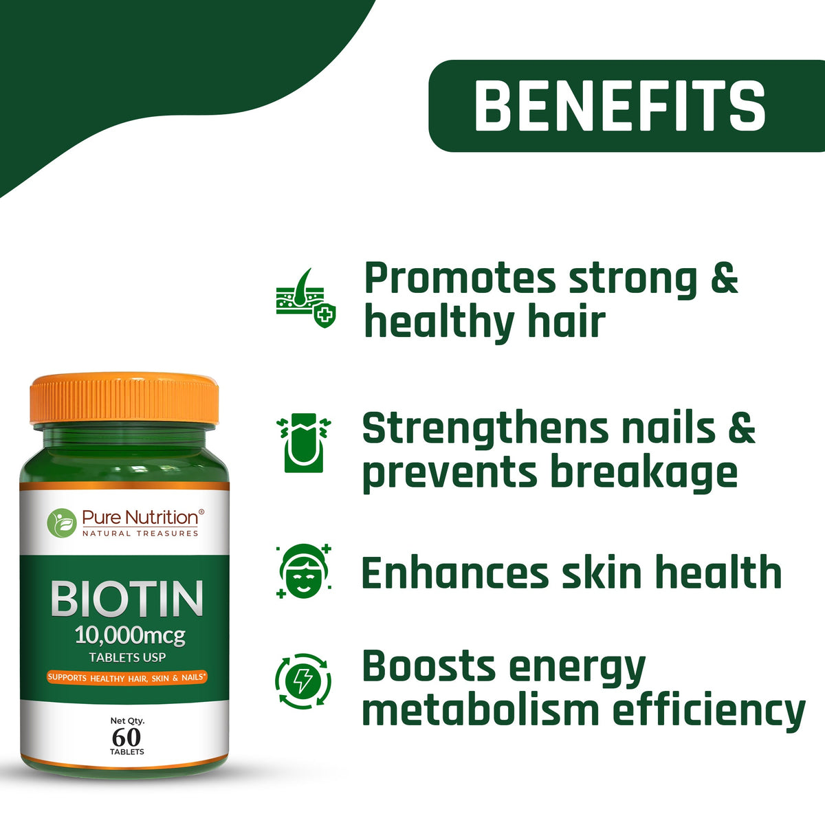 Biotin 10,000 mcg Pharma Grade | Hair, Skin & Nail Health | 60 Capsules