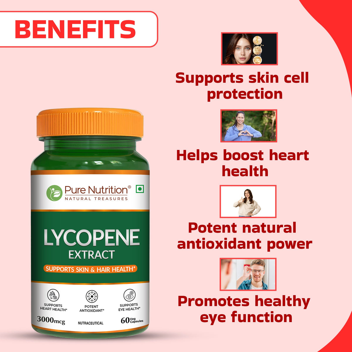 Lycopene Extract 3000 mcg  Skin, Hair, Eye & Antioxidant Support | 60 Caps