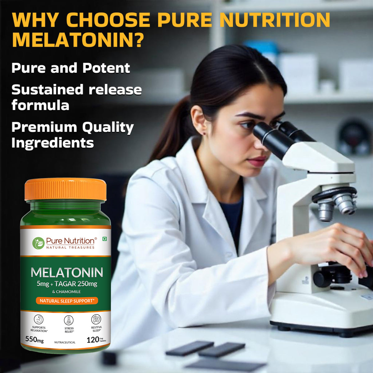 Melatonin with Tagar, Chamomile & L-Theanine 120 Tablets | Natural Sleep