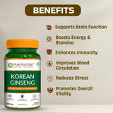 Korean Ginseng (Panax) Capsules 120 Count  Energy, Stamina & Brain Health
