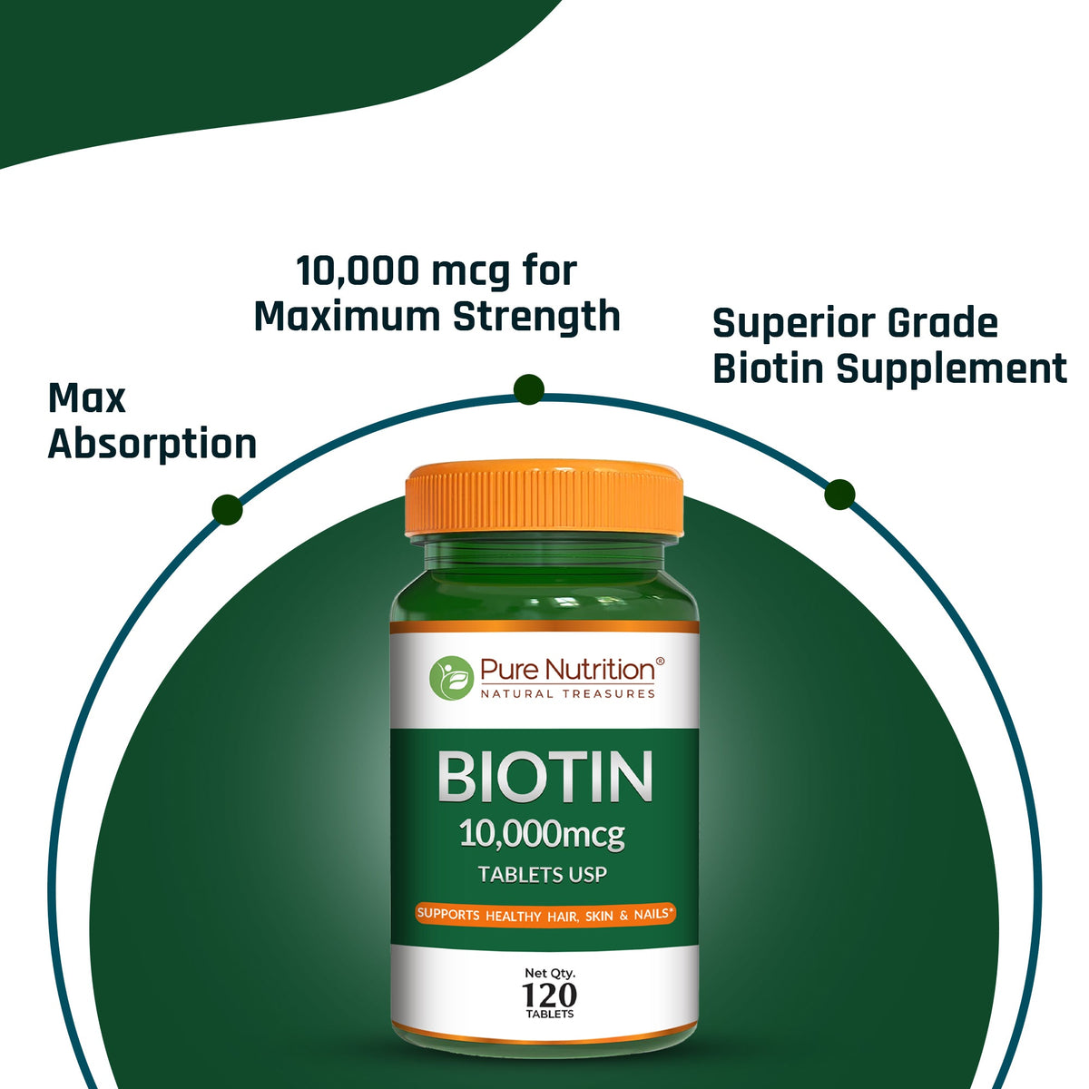 Biotin 10,000 mcg  High-Strength Pharma Grade | Hair, Skin & Nails | 120 Tablets