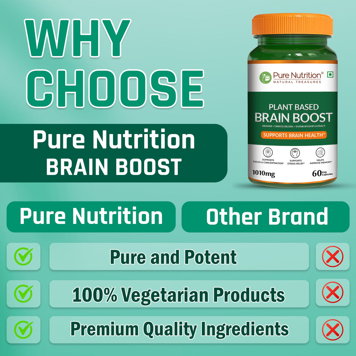 Plant-Based Brain Boost  Brahmi, Ginkgo Biloba & Shankhpushpi | Focus & Clarity