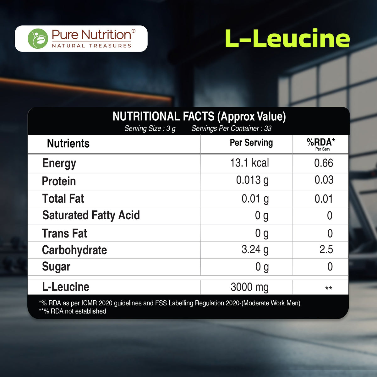 L-Leucine Powder 3000mg Unflavoured | Muscle Protein Synthesis & Recovery