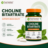 Choline Bitartrate 650mg  Brain, Nerve & Liver Support | 60 Veg Capsules