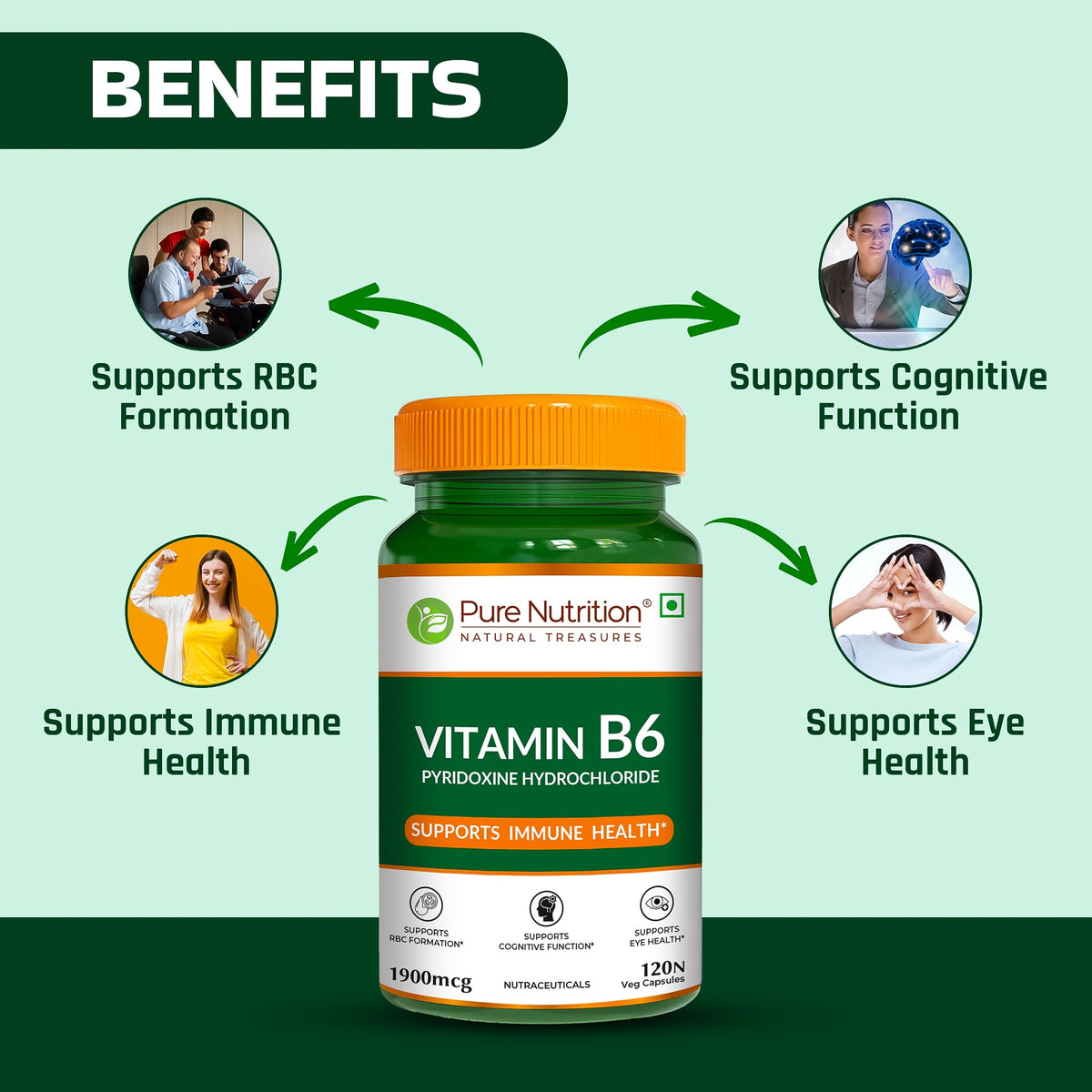 Vitamin B6 (Pyridoxine) Capsules 120 Count Mood, Brain & Immune Support