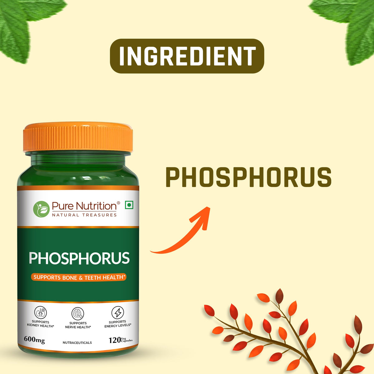 Phosphorus 600mg Veg Capsules  Bone, Energy Metabolism & Wellness | 120 Capsules