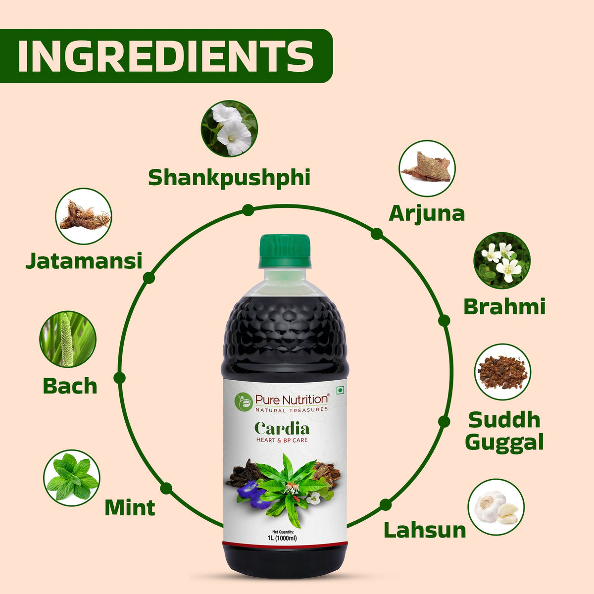 Cardia Herbal Juice  Arjuna, Brahmi, Ashwagandha & Ayurvedic Wellness Blend