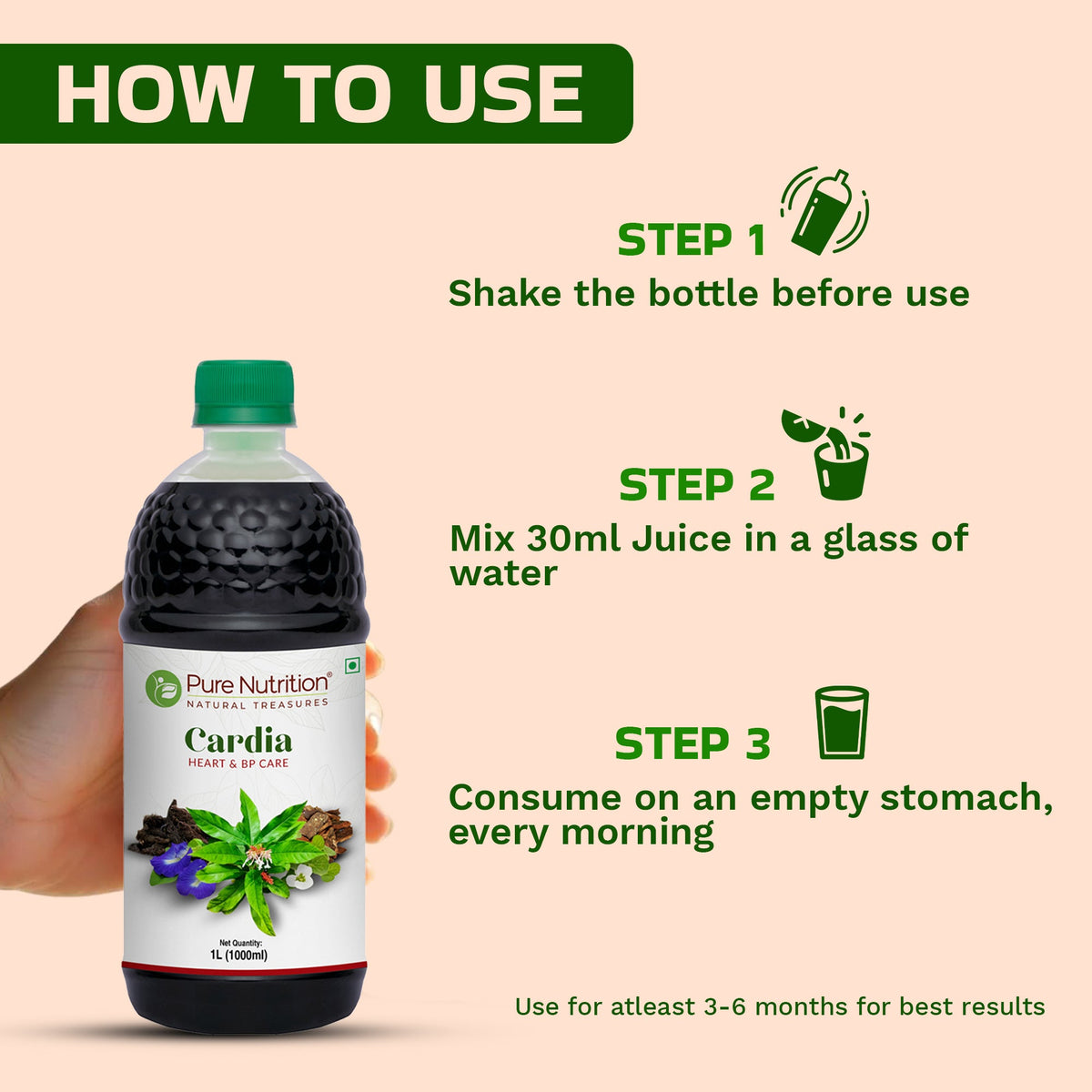 Cardia Herbal Juice  Arjuna, Brahmi, Ashwagandha & Ayurvedic Wellness Blend
