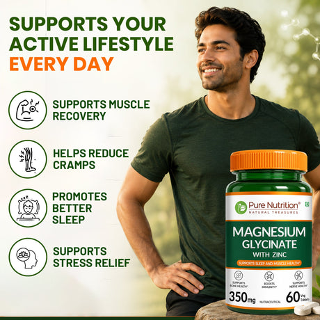 Magnesium Glycinate with Zinc 350mg – Sleep Support, Muscle Relaxation & Bone Health Tablets | 60 Tablets - Nutrition by Pure Nutrition