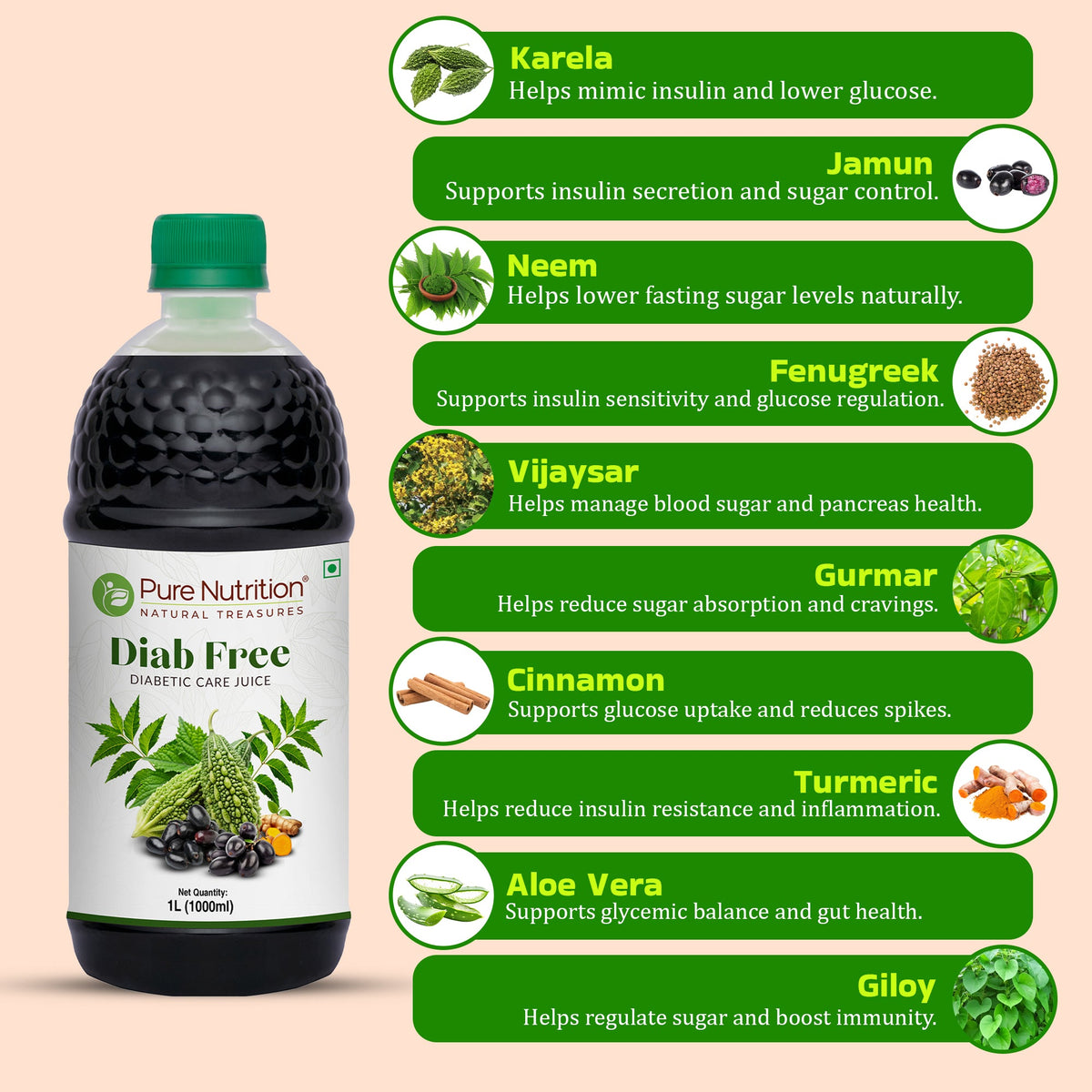 Diab Free Herbal Juice  Karela, Jamun, Neem & Fenugreek Blend