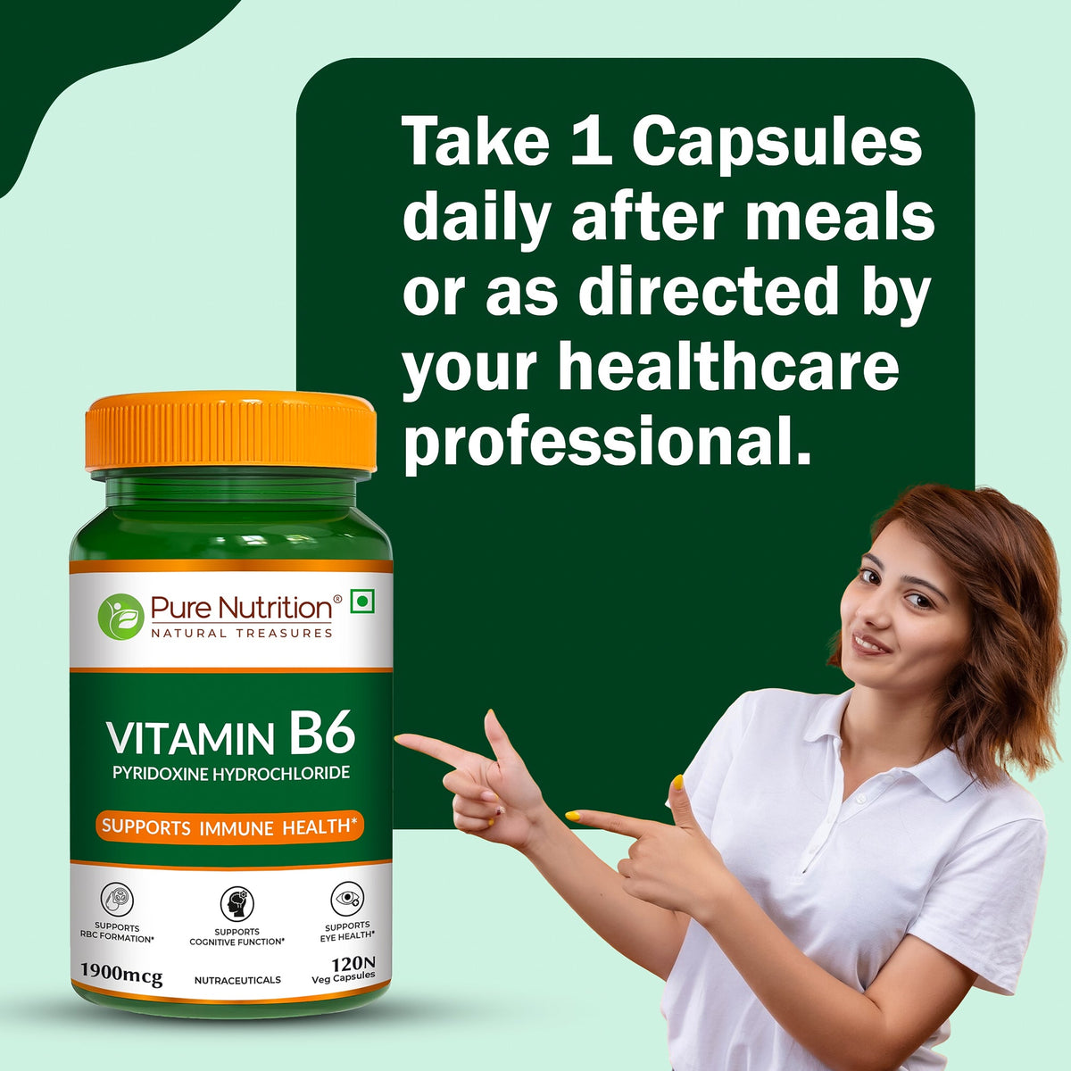 Vitamin B6 (Pyridoxine) Capsules 120 Count Mood, Brain & Immune Support