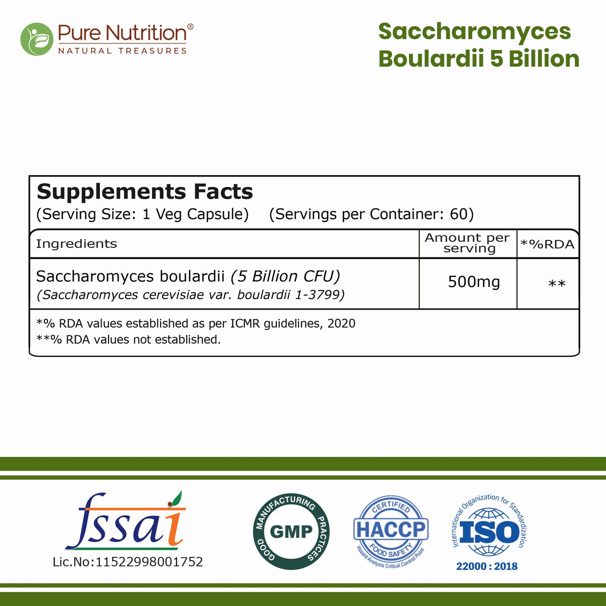 Saccharomyces Boulardii 5 Billion CFU | 60 Veg Capsules