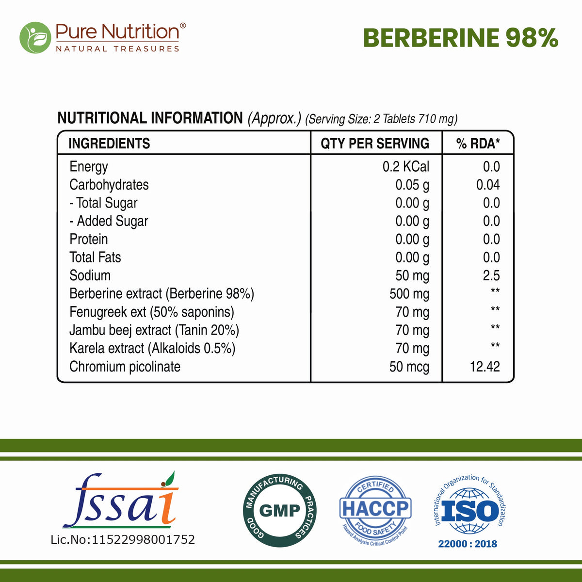 Berberine 98%  60 Vegetarian Tablets | Herbal Supplement