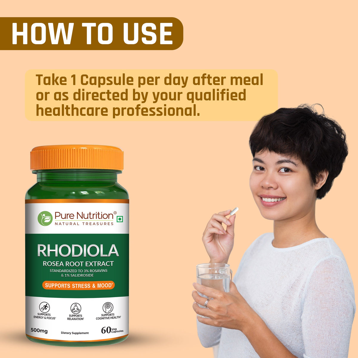 Rhodiola Rosea Root Extract – 500mg | 3% Rosavins | Stress & Energy Support