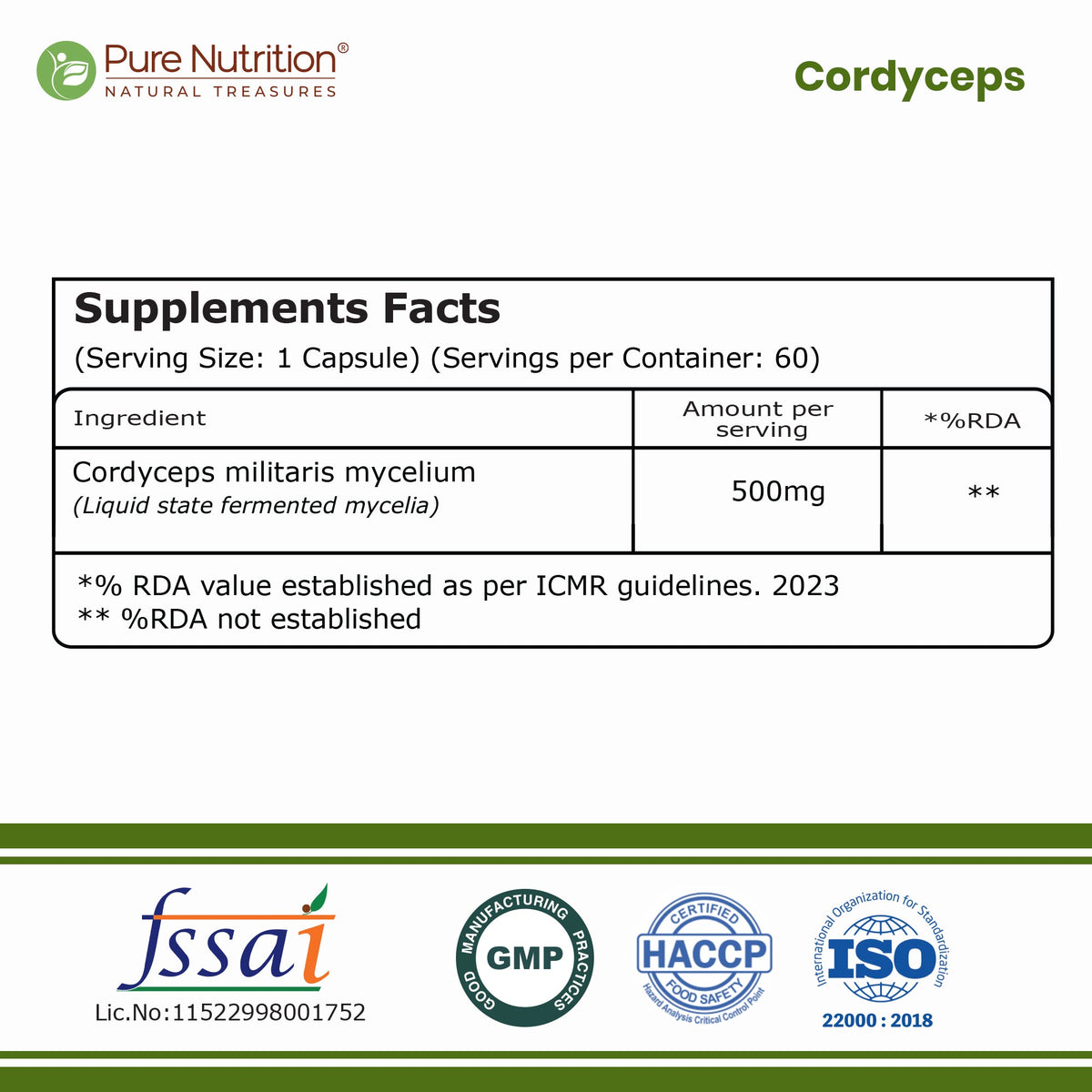 Cordyceps 500 mg | 60 Vegetarian  Capsules