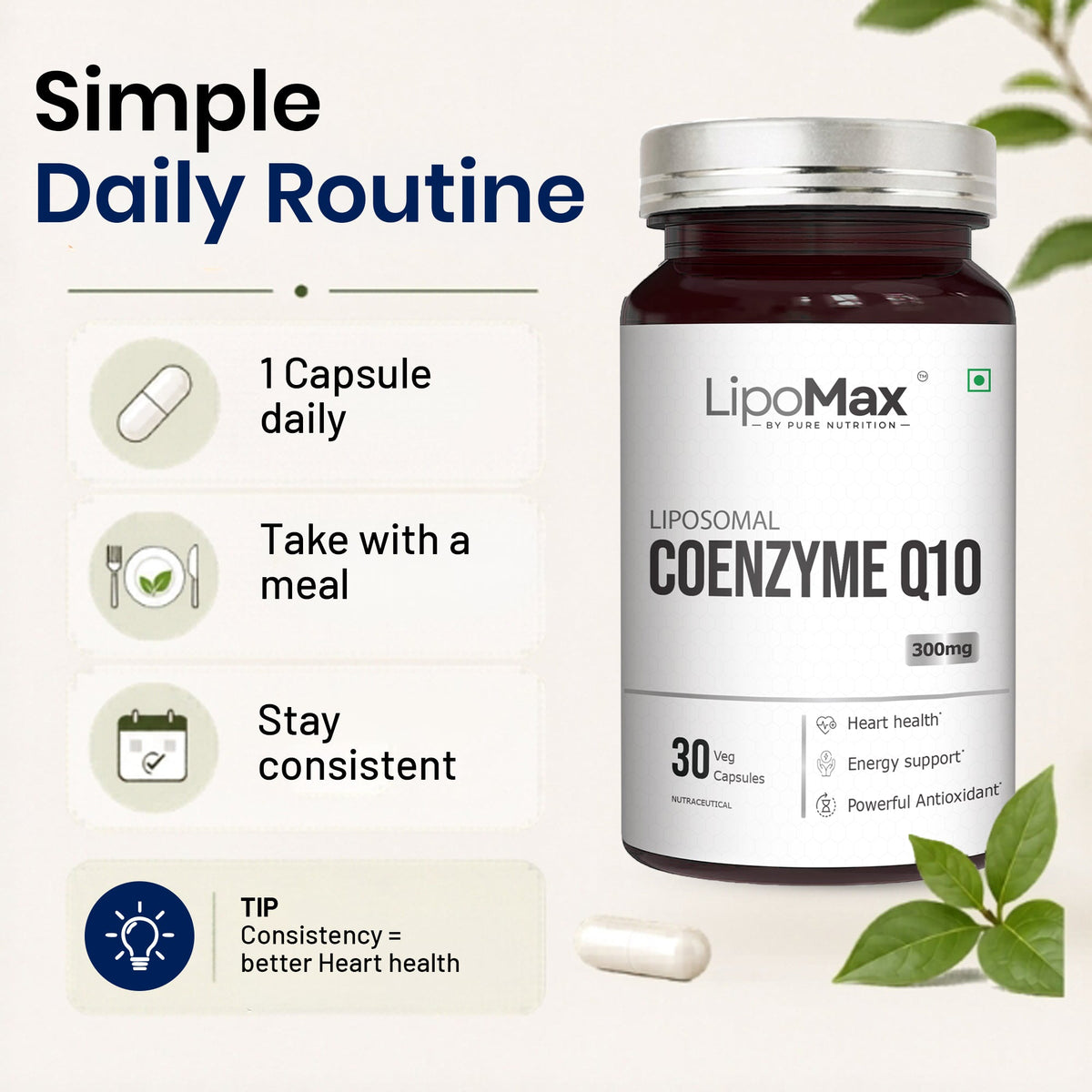 LipoMax Liposomal Coenzyme Q10 300mg 30 Veg Capsules | Antioxidant & Energy Support