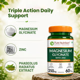 Magnesium Glycinate with Zinc 350mg – Sleep Support, Muscle Relaxation & Bone Health Tablets | 60 Tablets