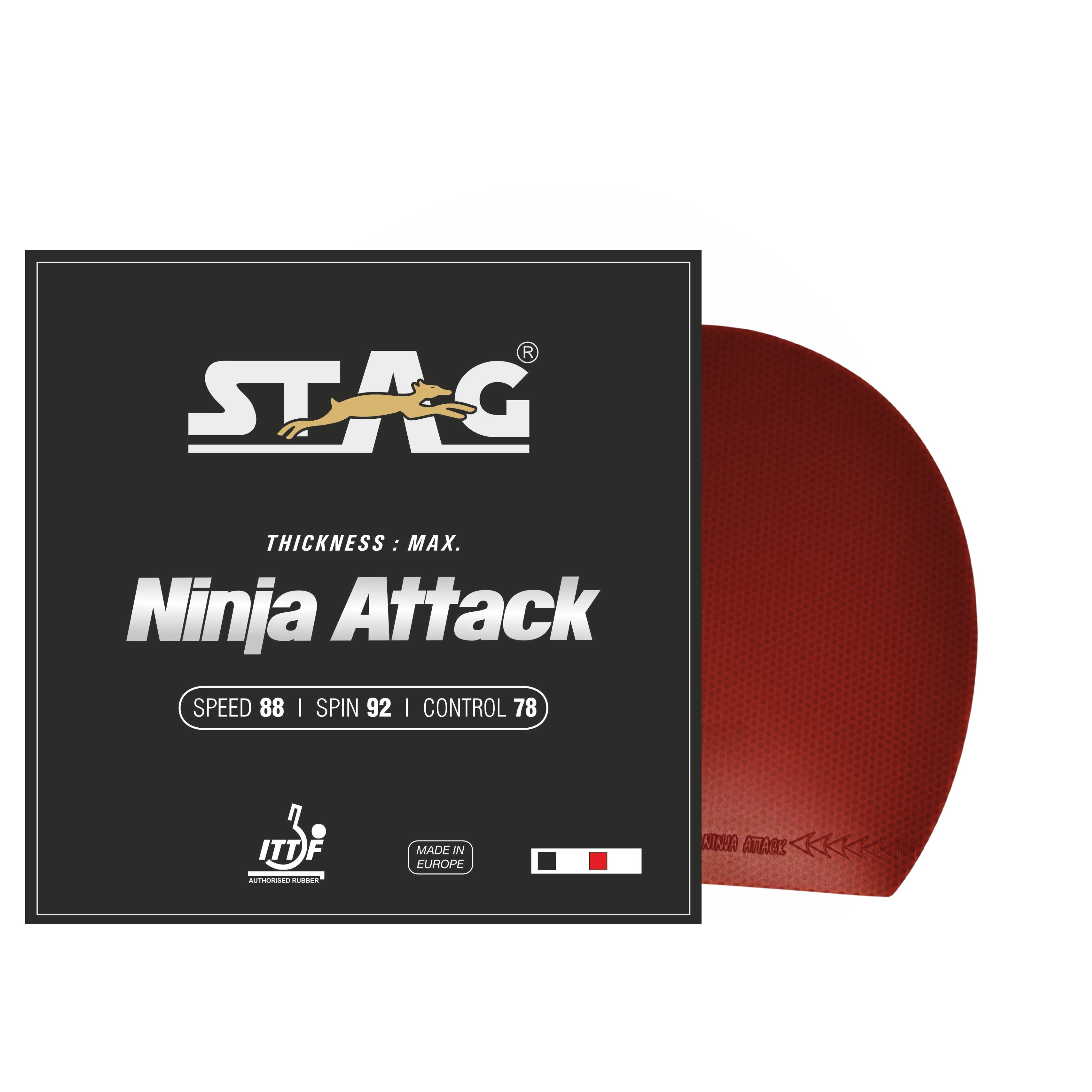 STAG GLOBAL Ninja Attack Table Tennis Racket Rubber, ITTF Approved ,Speed 88, Spin 92 ,Control 78