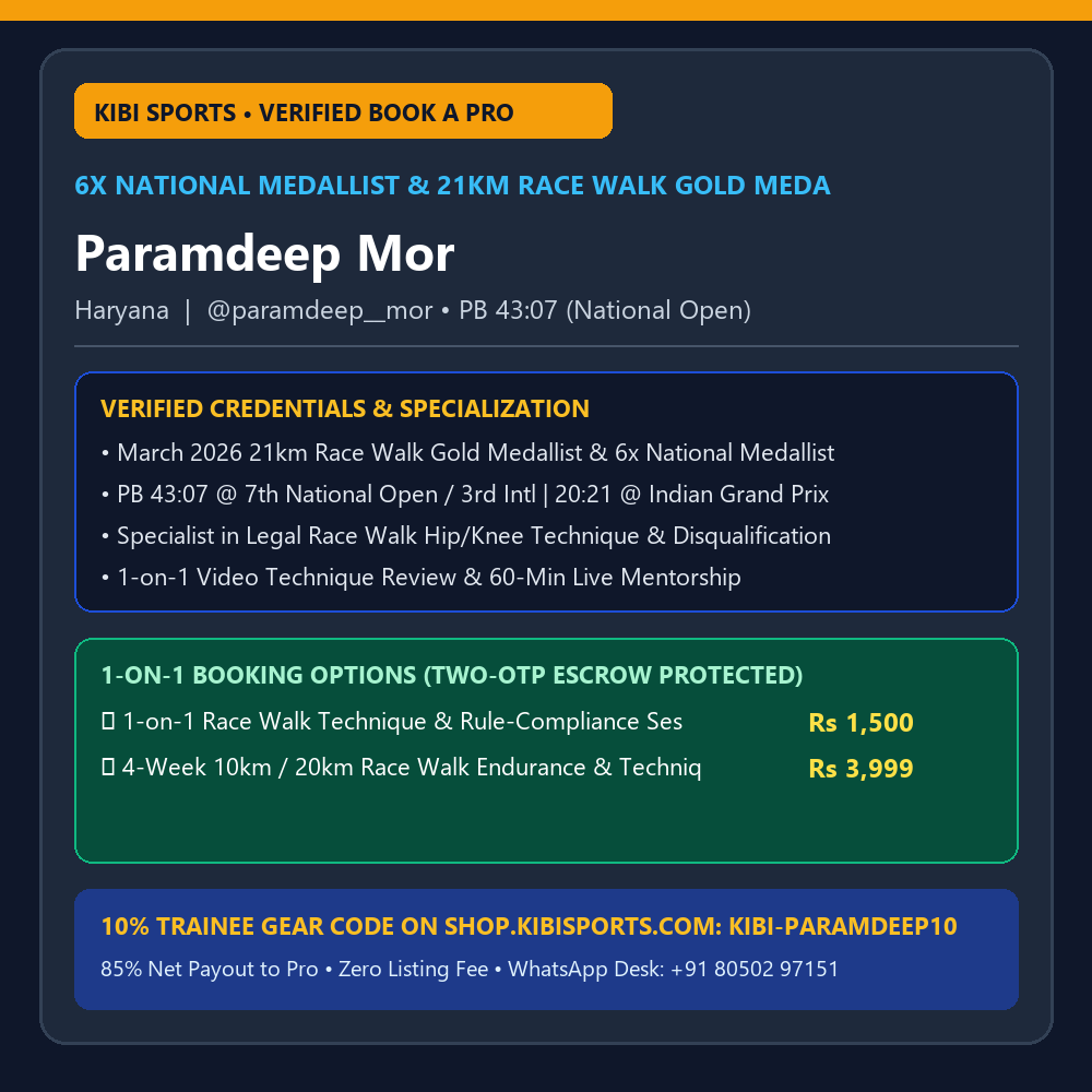 Book a Pro: Paramdeep Mor (6x National Medallist & 21km Race Walk Gold) — 1-on-1 Race Walk & Endurance Mentorship