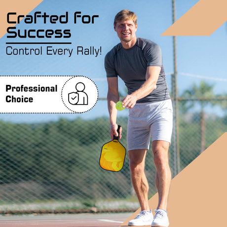 Synco Pickleball Paddle Set Hybrid Max Yellow | 2 Pickleball Rackets and 4 Pickleballs with Carry Bag | Fiberglass Lightweight Racket with Cushion Comfort Grip
