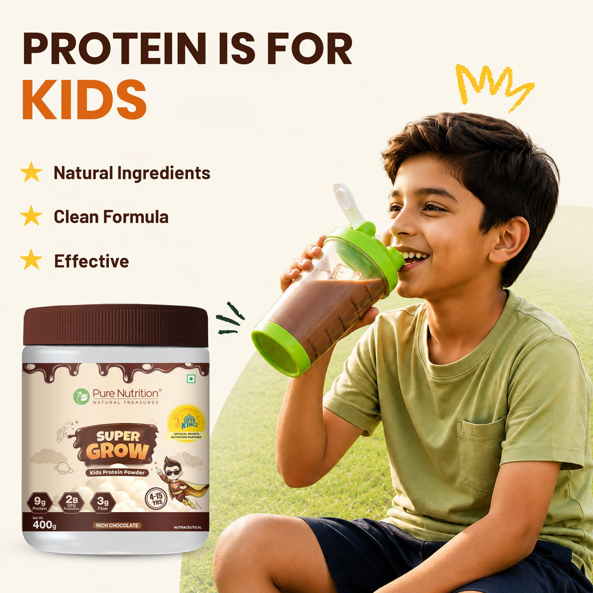 Super Grow Kids Protein Powder – Chocolate | Supports Growth & Development |400g