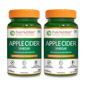 Apple Cider Vinegar with Wheat Grass and Spirulina - 60 Veg Capsules | Supports Detox and Weight Management