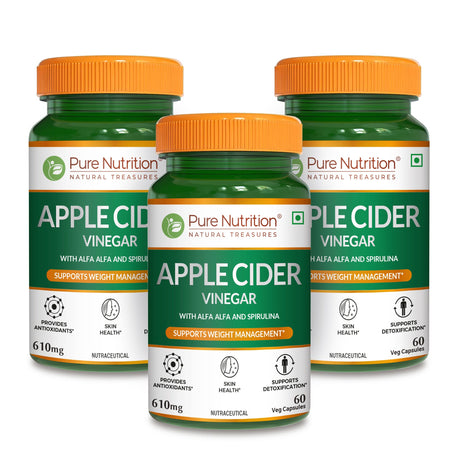 Apple Cider Vinegar with Wheat Grass and Spirulina - 60 Veg Capsules | Supports Detox and Weight Management