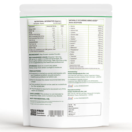 Pea Protein Isolate Powder 1kg  25.5g Protein | Vegan & Dairy-Free
