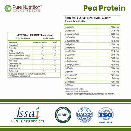 Pea Protein Isolate Powder 1kg  25.5g Protein | Vegan & Dairy-Free