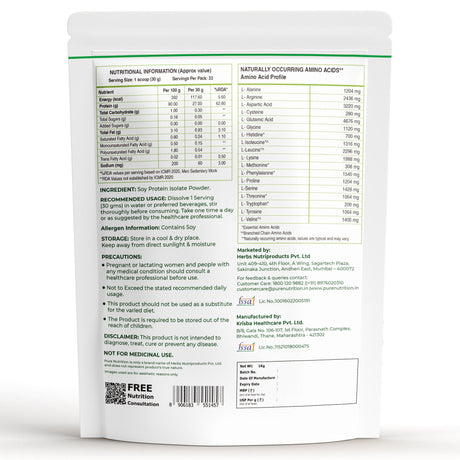 Soy Protein Isolate Powder 1kg  90% Protein | Unflavored, Pure & Complete