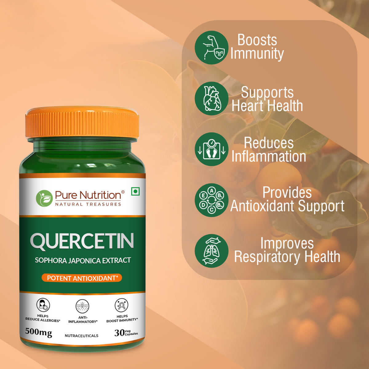 Quercetin 500mg  Antioxidant & Immune Support | 30 Veg Capsules