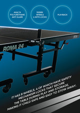 STAG GLOBAL Roma 24 Table Tennis Table | World Masters Championship Black TT Table | 2 TT  Rackets, 6 Balls, Clamp Net And 1 Cover