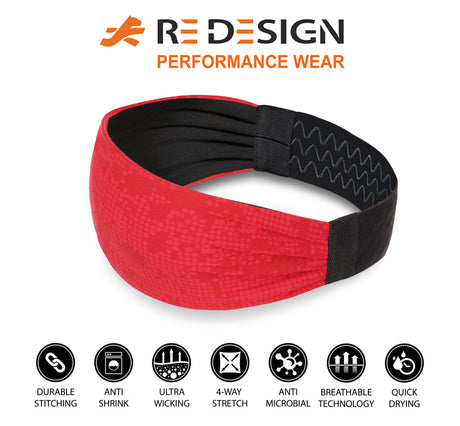 Sports Headband For Men and Women (Red Geo Pattern)