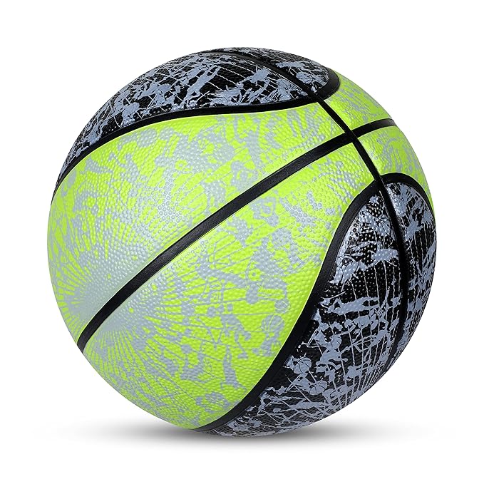 AIVIN Back Street Basketball, Rubberized Moulded Basketball Game, for Match, Training, Outdoor Ball, Durable for Practice, Suitable for All Surface, 8 Panel, Material-Rubber (Yellow/Black) Size 7
