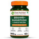 Brahmi + Shankhpushpi + Ginkgo Biloba | 900mg | 60 Veg Capsules - Nutrition by Pure Nutrition