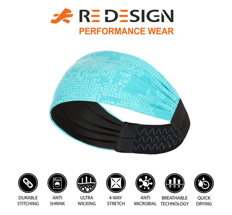 Sports Headband For Men and Women (Blue Geo Pattern)